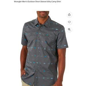 Wrangler Mens Outdoor Utility Camp Shirt Grey Southwestern Print Small